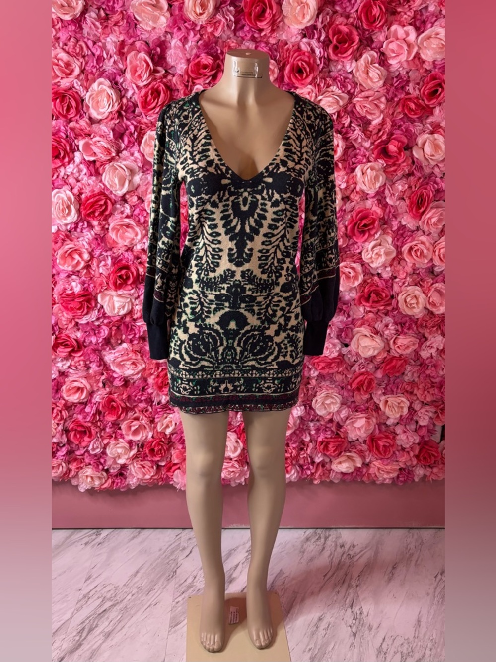 Bold Free People Ornate Knit Long Sleeve Dress